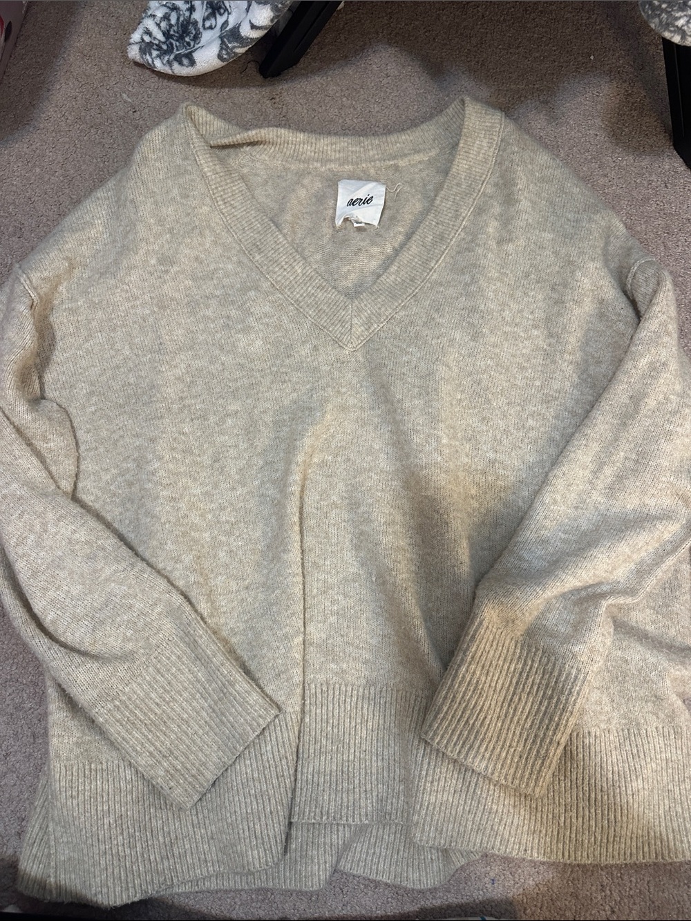 aerie Men's V-Neck Sweater in Oatmeal Beige